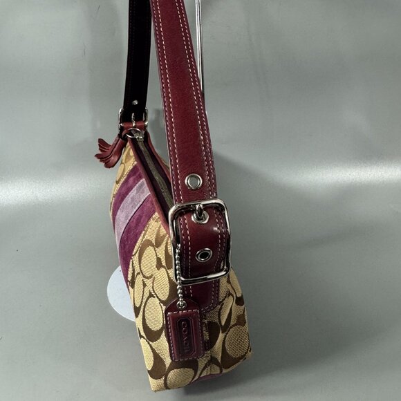 Coach Signature C Brown & Purple Canvas & Suede Baguette Shoulder Bag - Picture 3 of 12